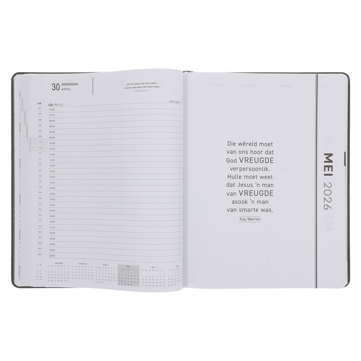 2026 A4 Dagboek - Professionele Jaarbeplanner - Soek Julle Krag in die Here - Kunsleer