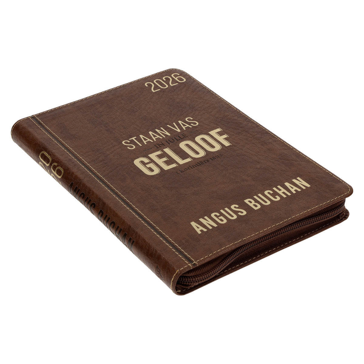 2026 Angus Buchan Dagboek - Dagbeplanner - Staan Vas in Julle Geloof - Kunsleer met Rits