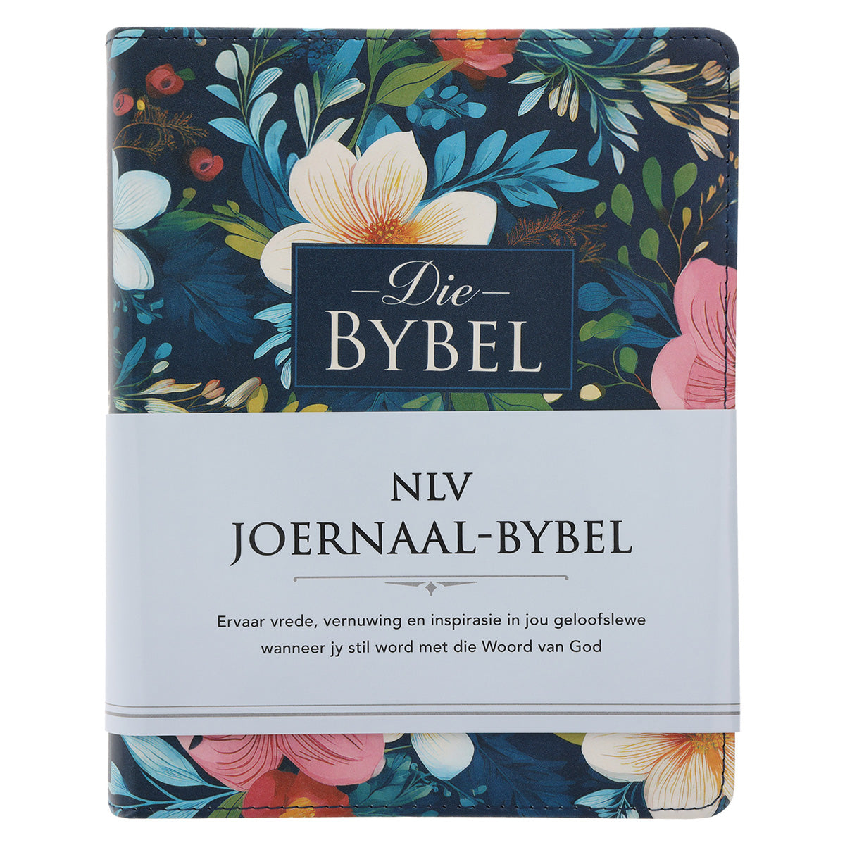 NLV Donkerblou Blomme Kunsleer Joernaal-Bybel