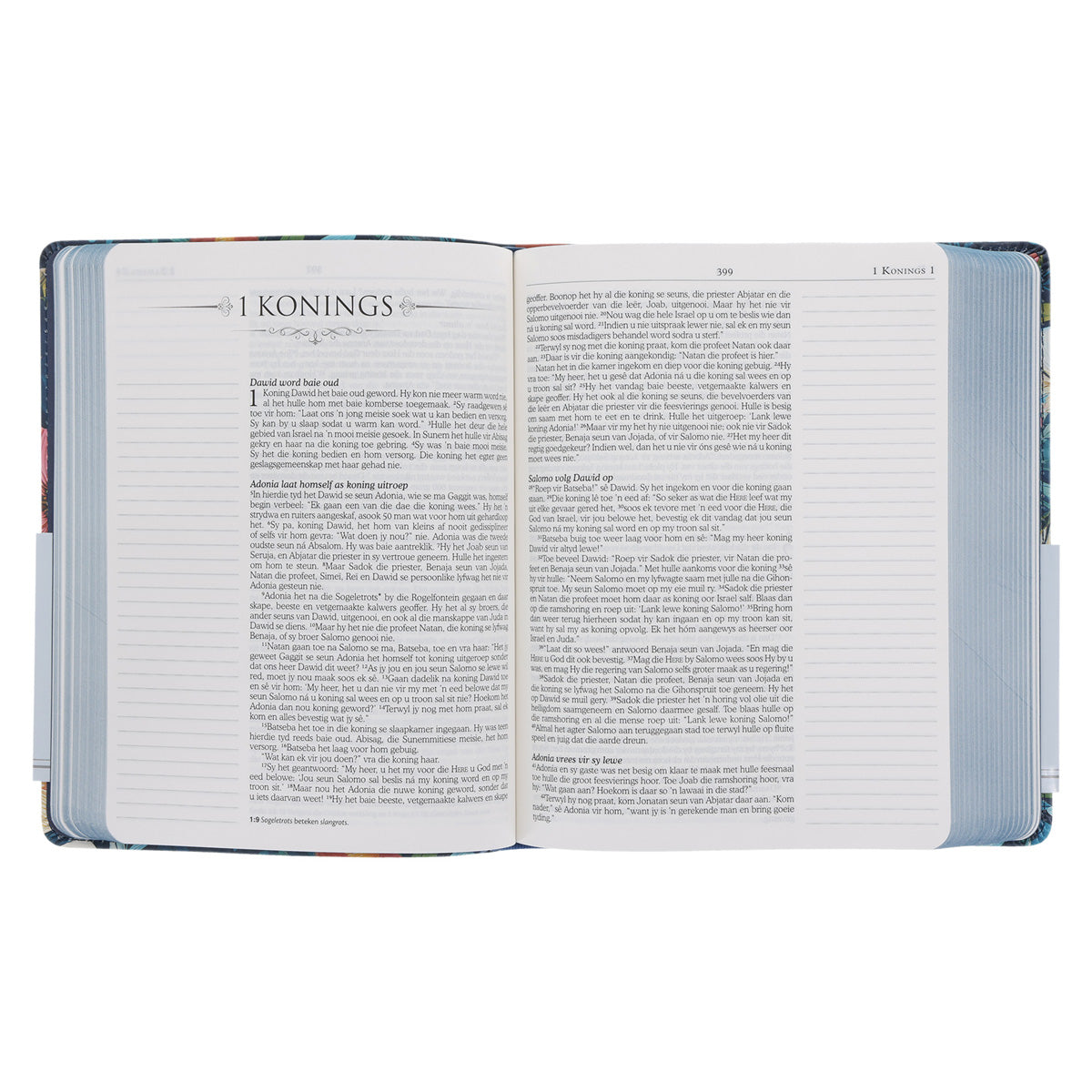 NLV Donkerblou Blomme Kunsleer Joernaal-Bybel