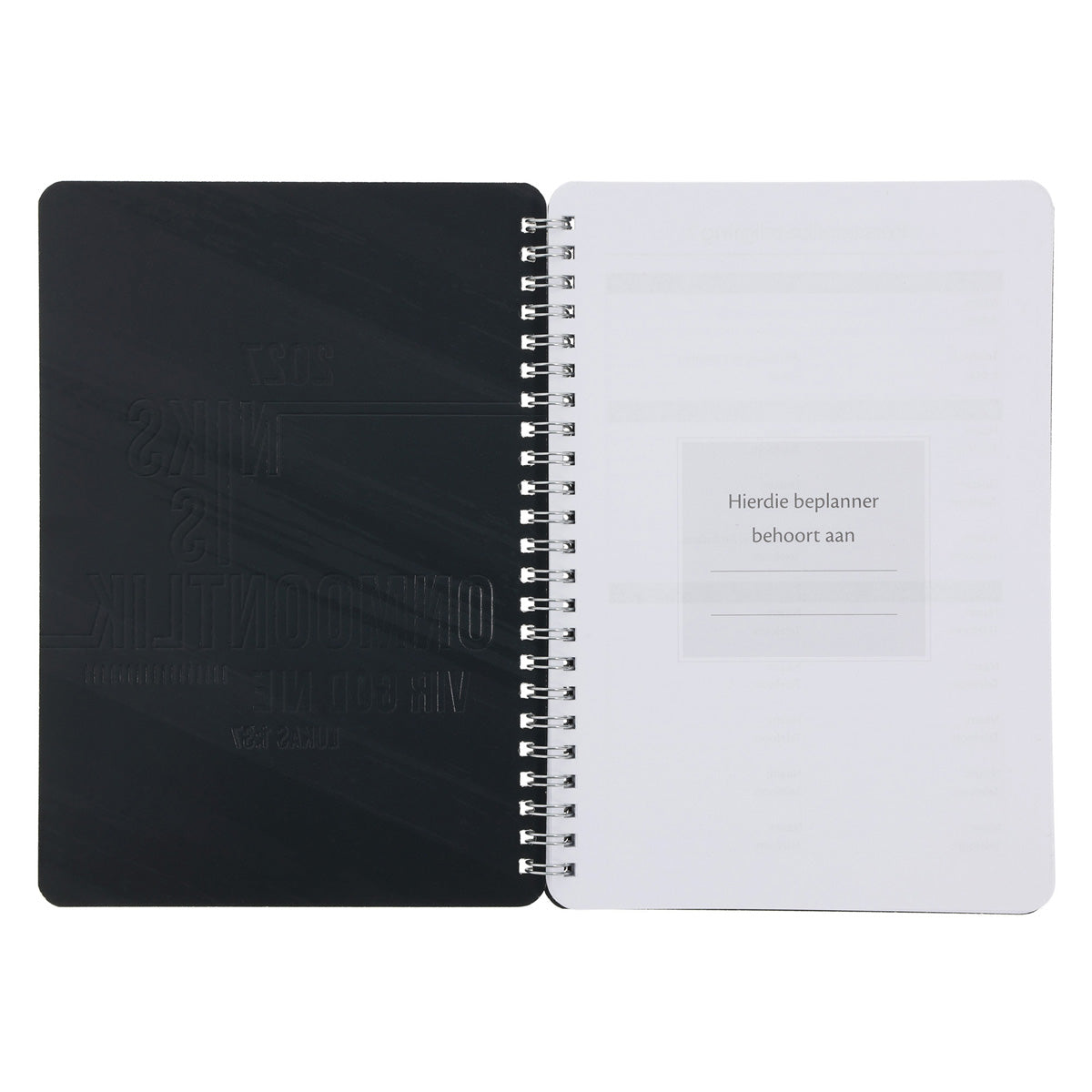 2027 Dagboek - Dagbeplanner - Niks Is Onmoontlik vir God Nie - Ringbind