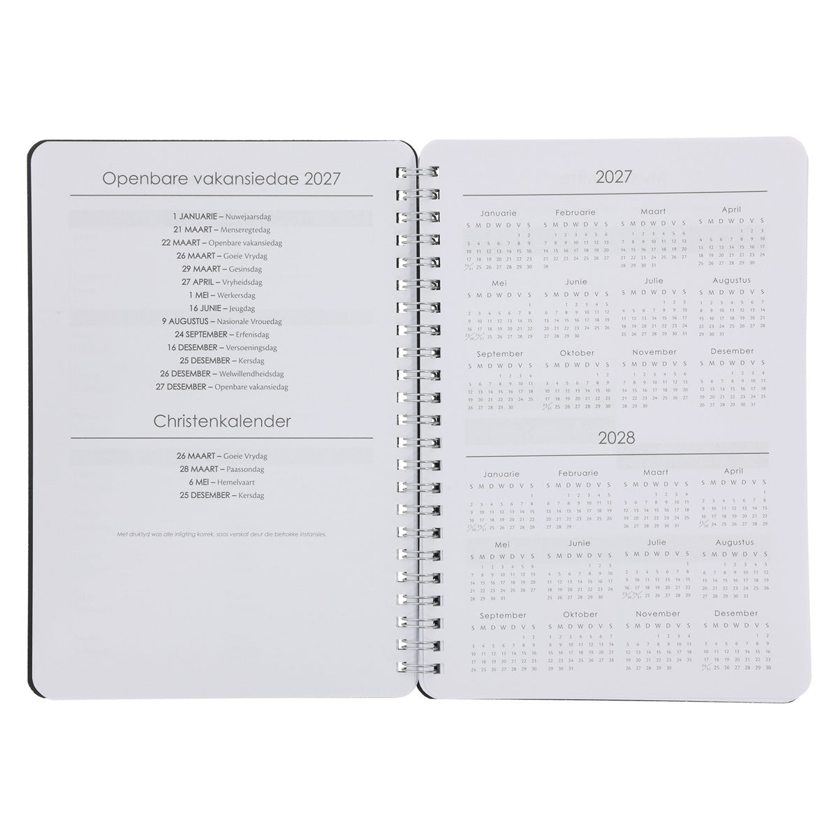 2027 Dagboek - Dagbeplanner - Niks Is Onmoontlik vir God Nie - Ringbind