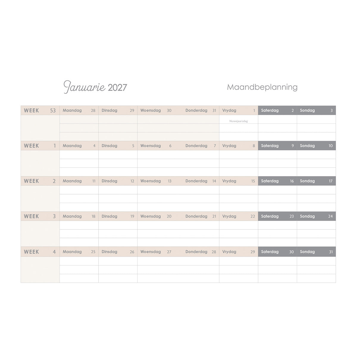 2027 18-Maande Dagbeplanner vir Vroue - Ek Is Tot Alles in Staat - Kunsleer met Rits