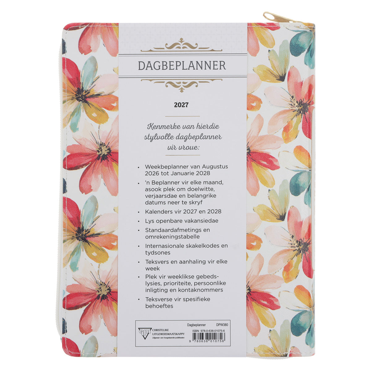 2027 18-Maande Dagbeplanner vir Vroue - Wees Stil en Weet - Kunsleer met Rits