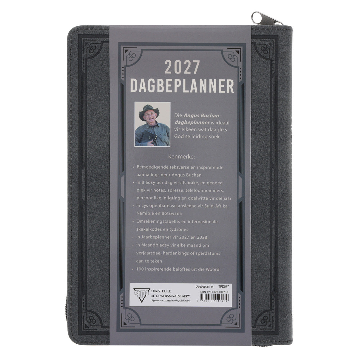 2027 Angus Buchan Dagboek - Dagbeplanner - Wandel in Geloof - Kunsleer met Rits