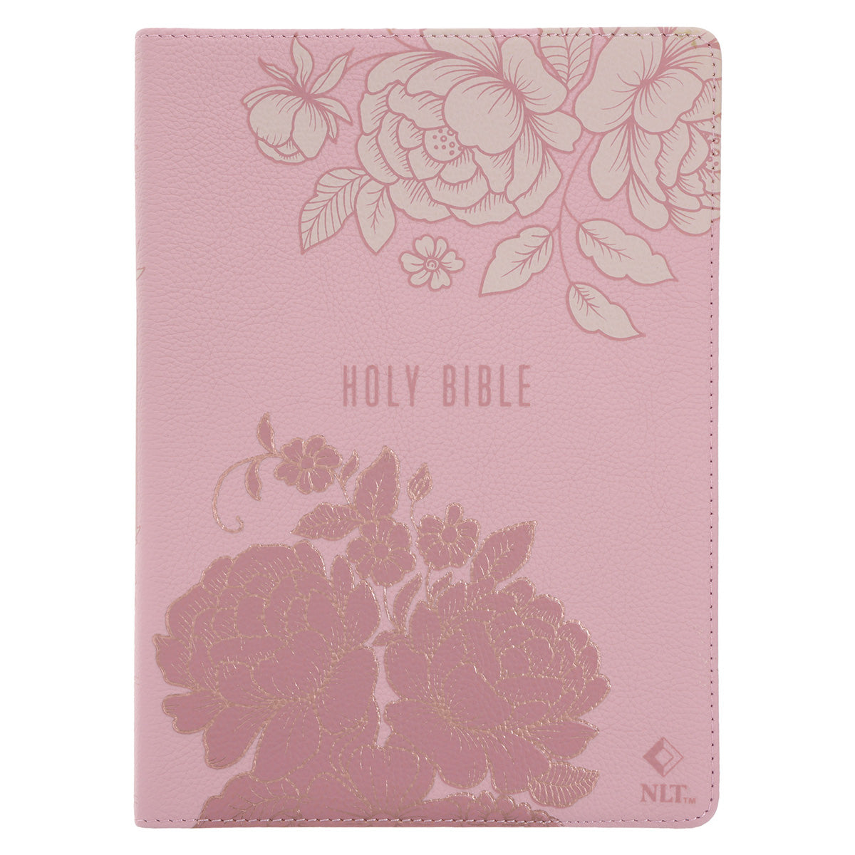 NLT Pink Peonies Genuine Leather Bible Large Print