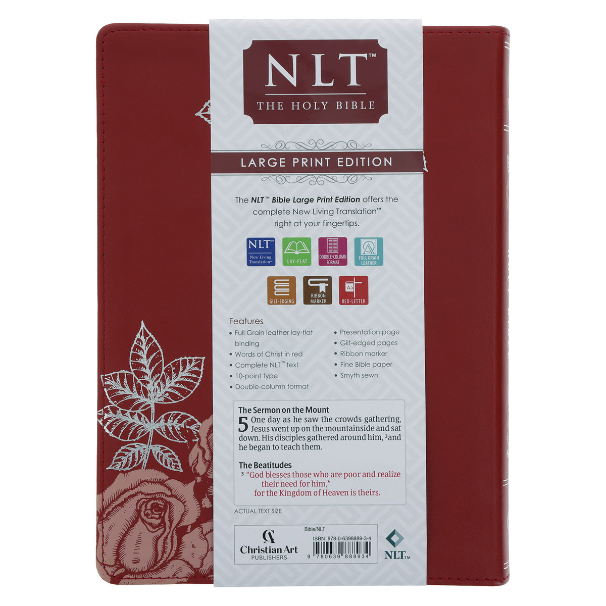 NLT Red Roses Genuine Leather Bible Large Print