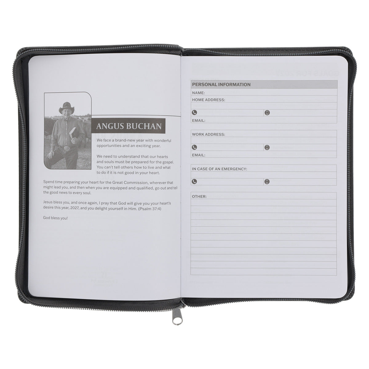 2027 Angus Buchan Diary - Daily Planner - Walk by Faith - Faux Leather with Zip