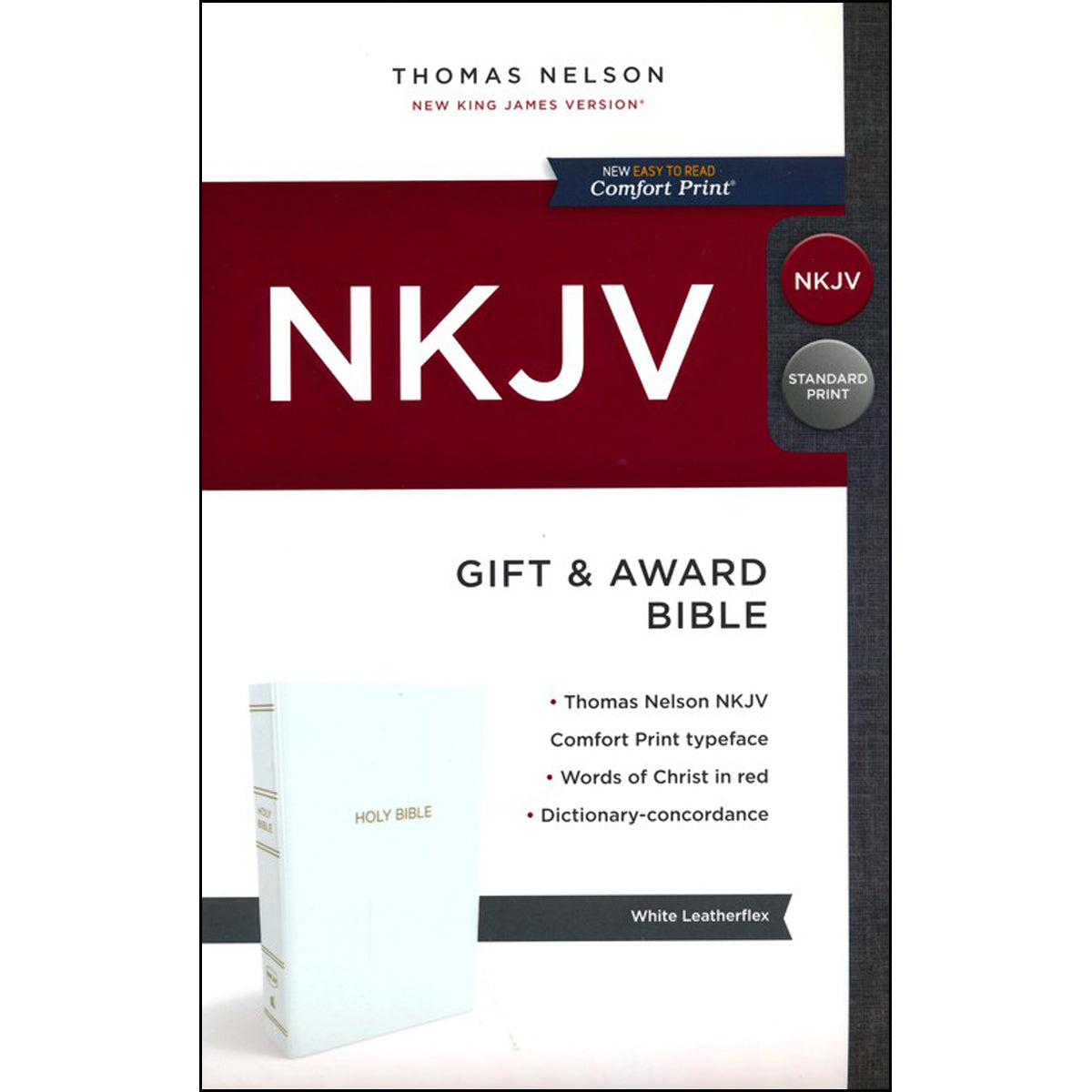 NKJV White Flexcover Imitation Leather Gift & Award Bible Red Letter Comfort Print