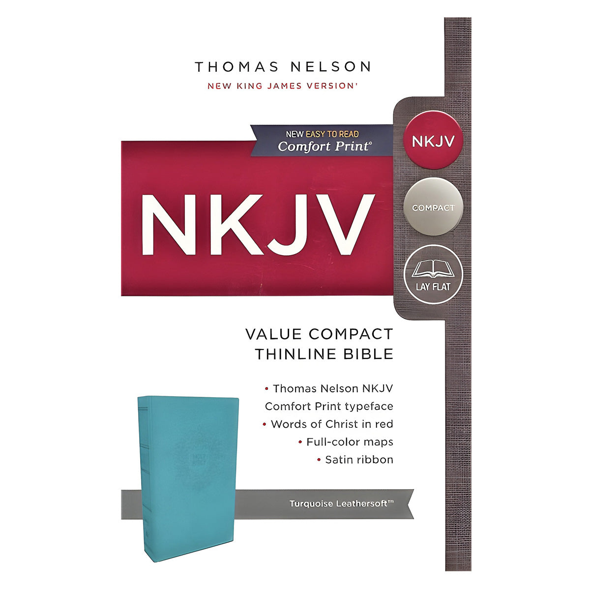 NKJV Blue Faux Leather Value Thinline Compact Bible Red Letter Comfort Print