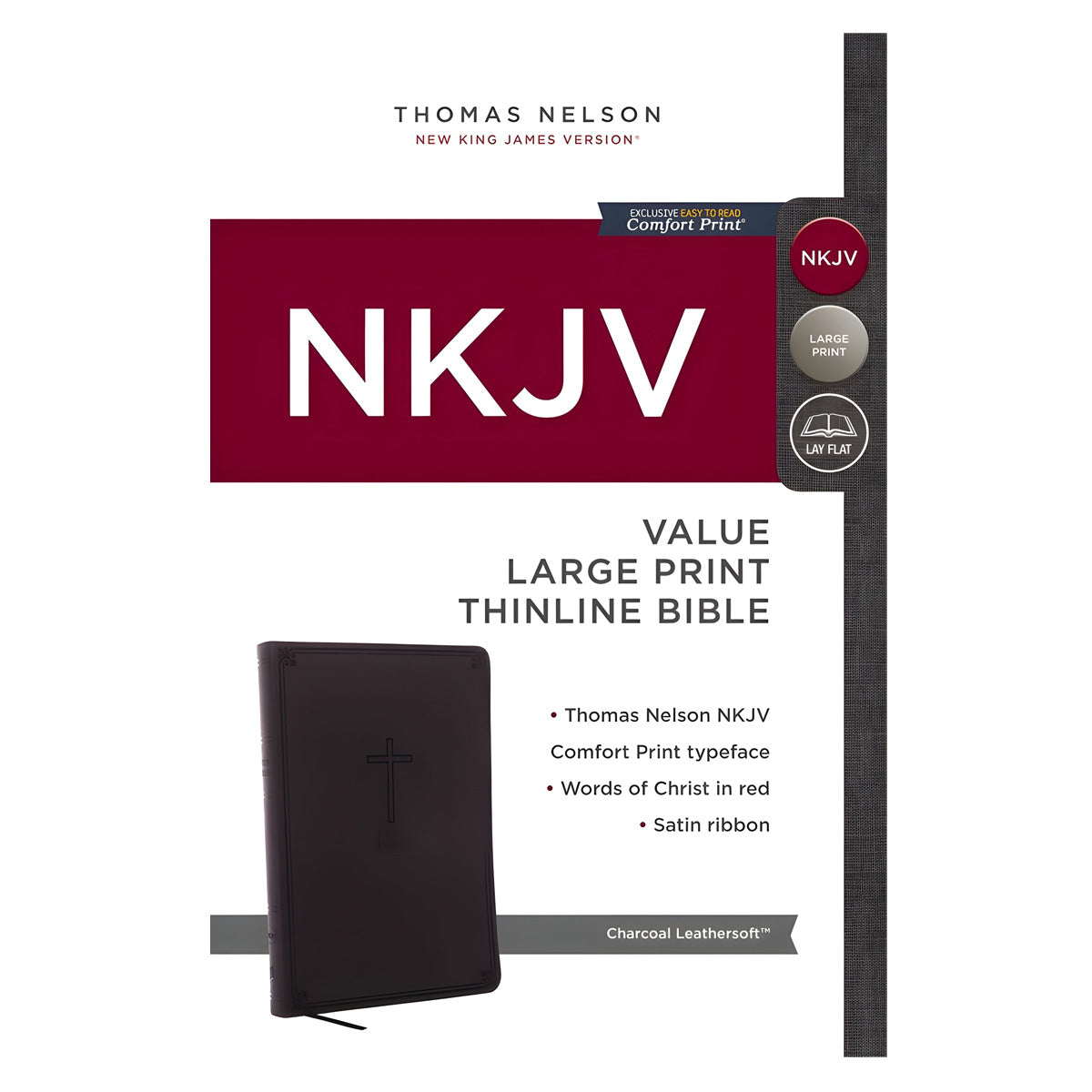 NKJV Value Thinline Large Print Red Letter Charcoal (Comfort Print)(Imitation Leather)