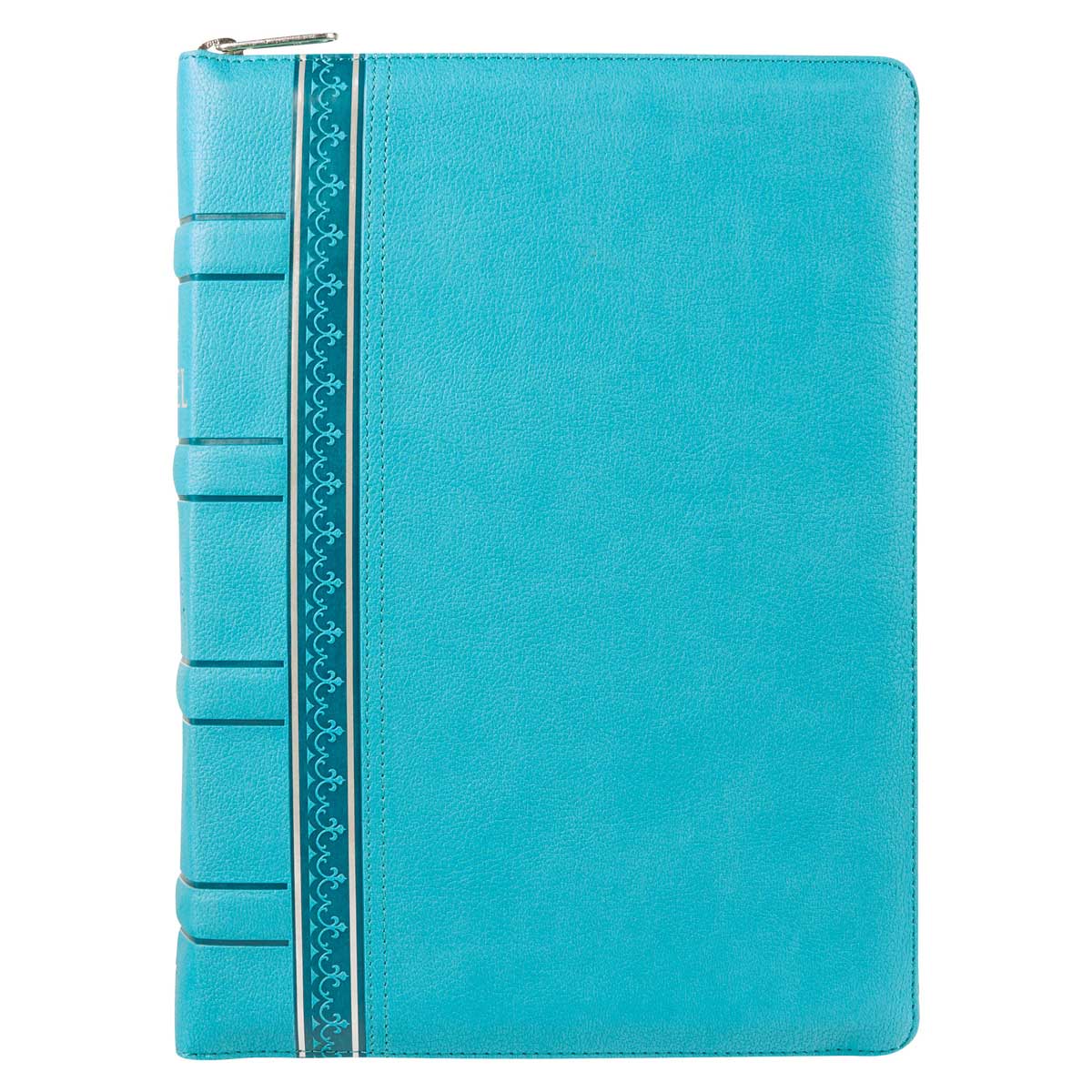 NLV Blougroen Kunsleer Bybel Grootdruk Met Ritssluiter & Duimgrepe