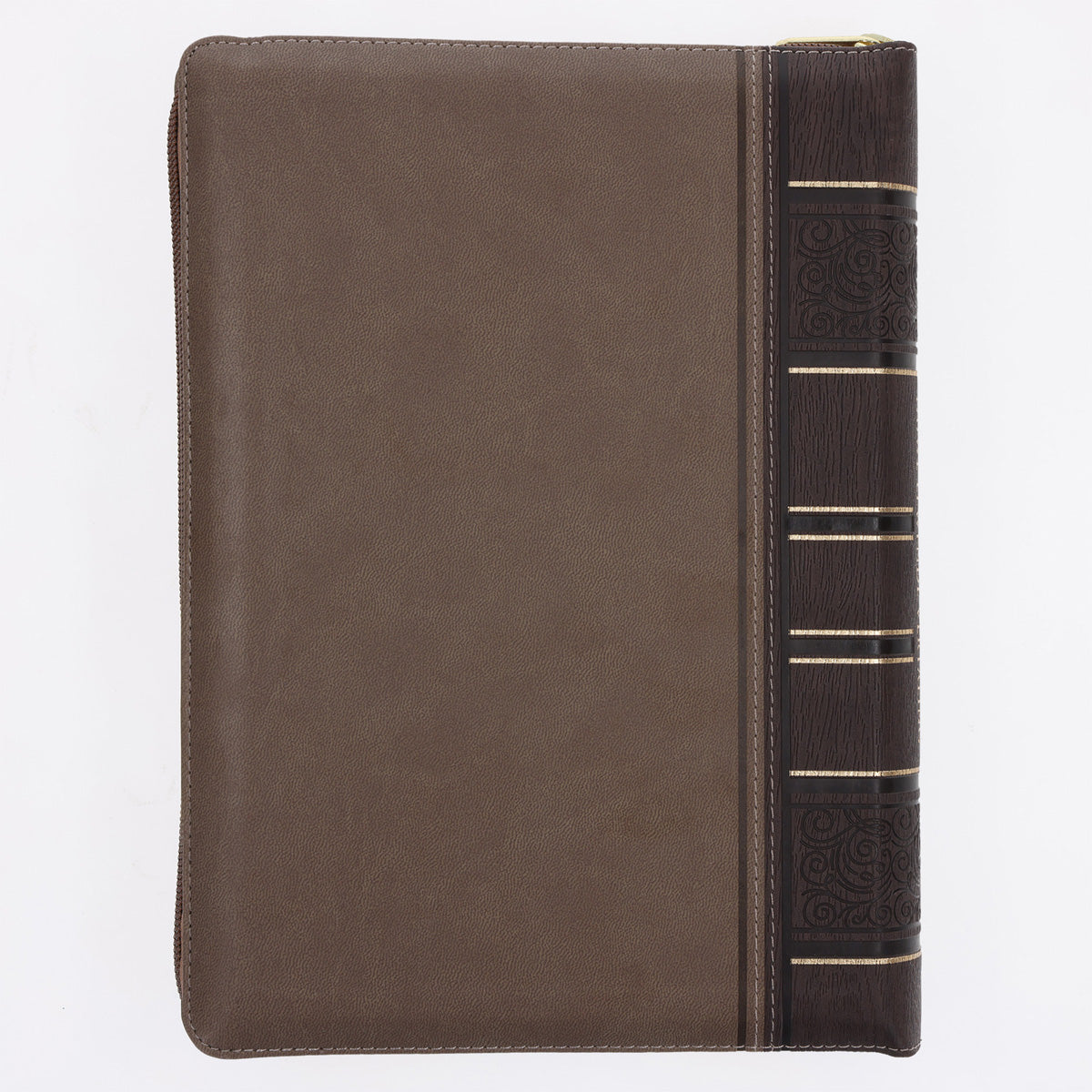 NLV Tweekleur Bruin Kunsleer Bybel Grootdruk Met Ritssluiter & Duimgrepe