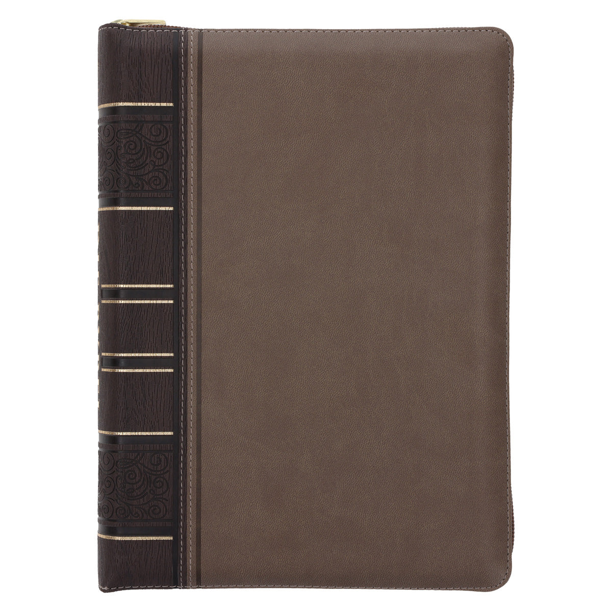 NLV Tweekleur Bruin Kunsleer Bybel Grootdruk Met Ritssluiter & Duimgrepe