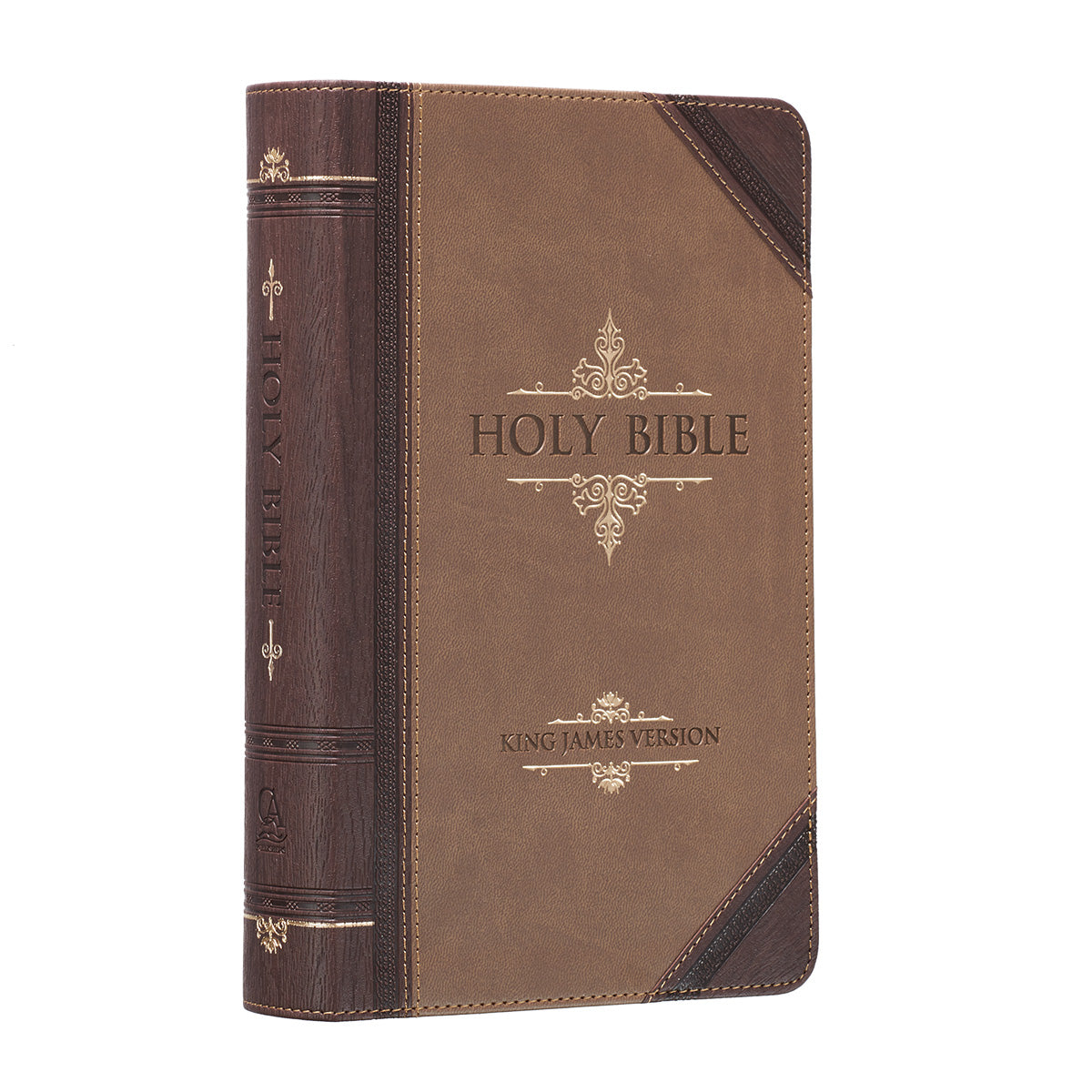 KJV Tan & Brown Faux Leather Standard Bible Giant Print Red Letter