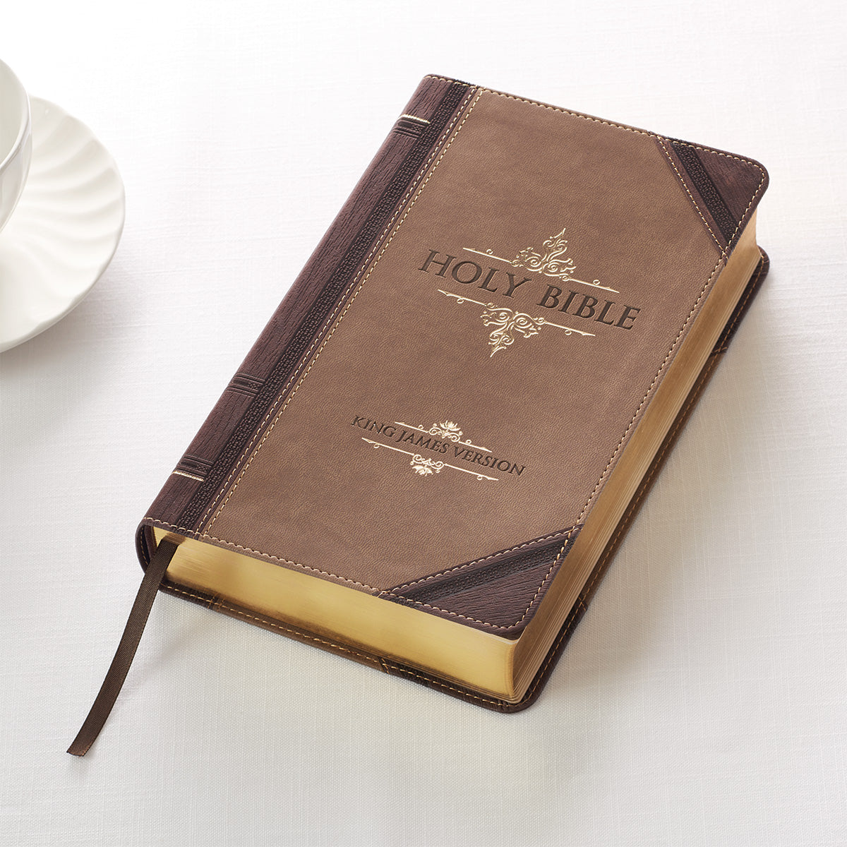 KJV Tan & Brown Faux Leather Standard Bible Giant Print Red Letter
