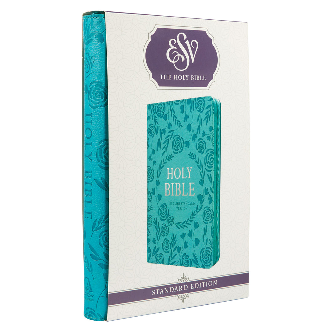 ESV Turquoise Faux Leather Standard Bible Thumb Indexed With Zip