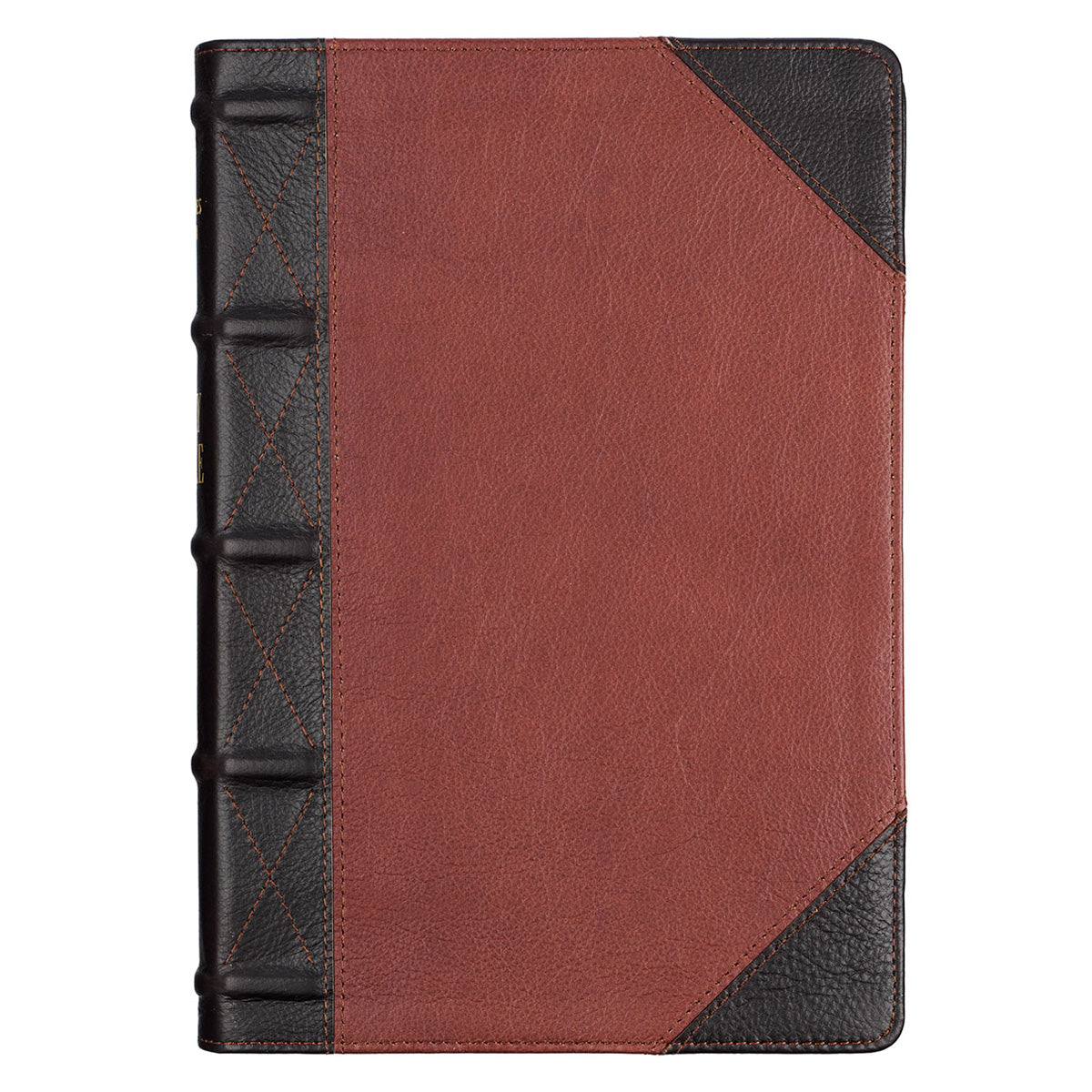 KJV Brandy & Dark Brown Genuine African Leather Bible Giant Print Indexed Red Letter