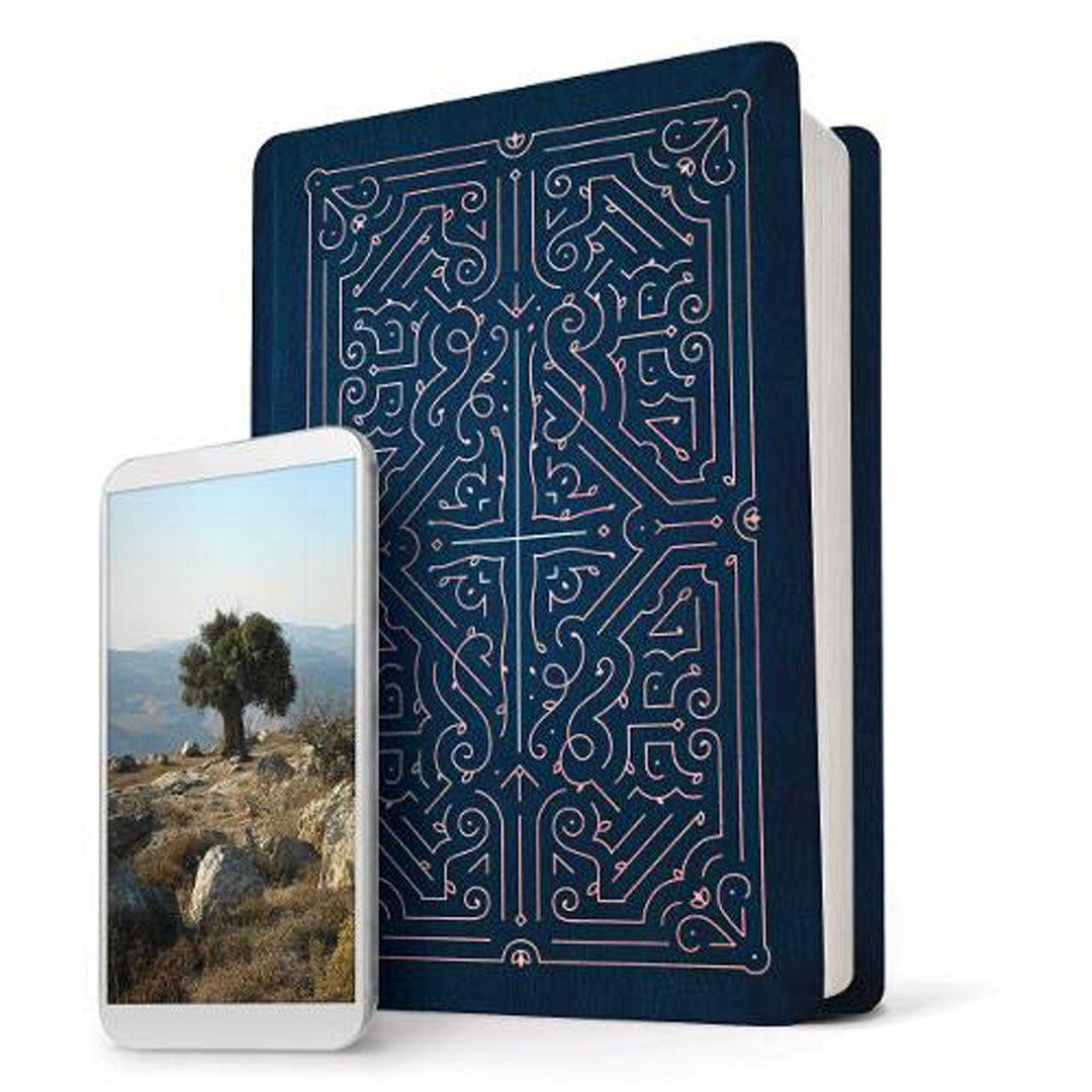 NLT Navy & Rose Gold Faux Leather Filament Bible: The Print + Digital Bible