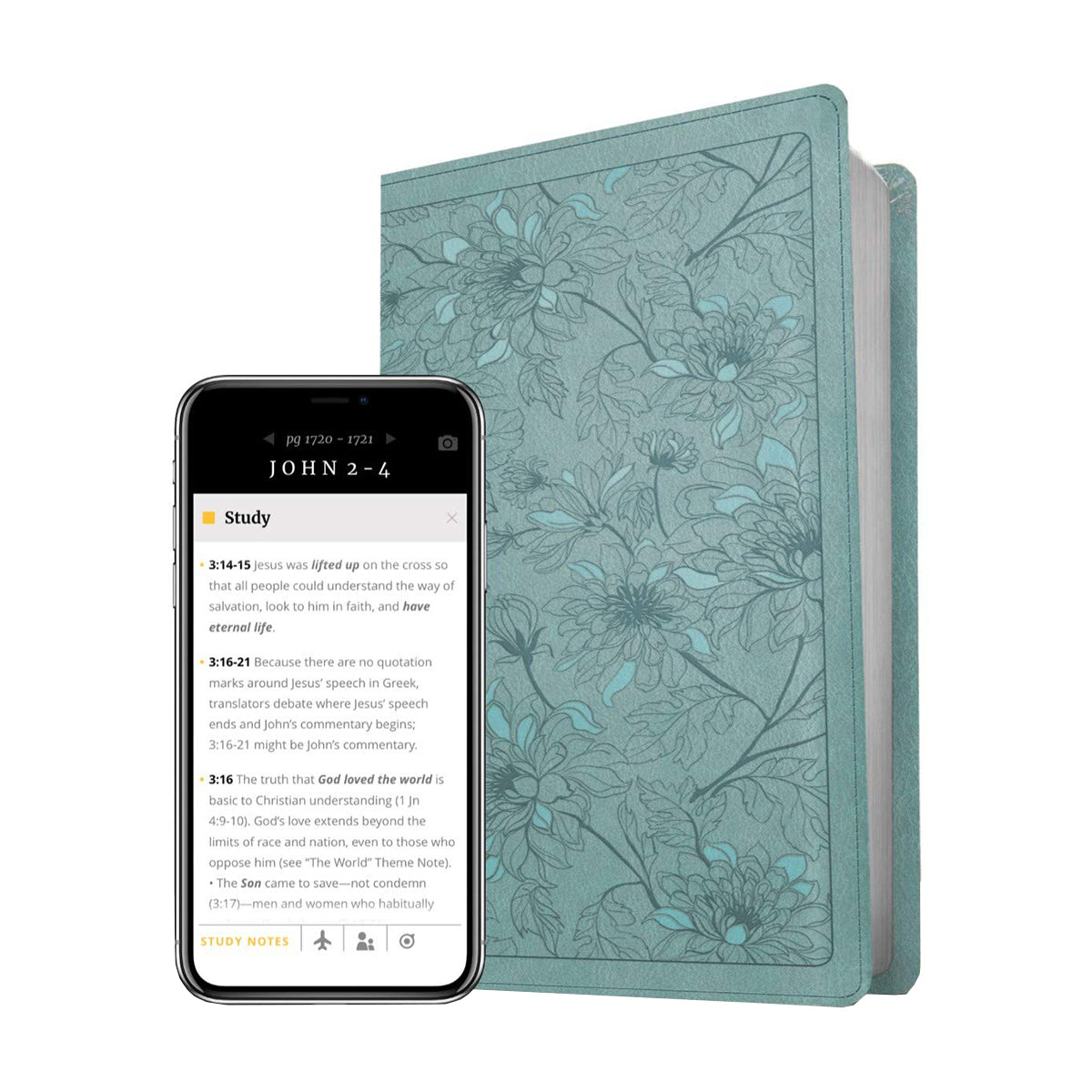 NLT Filament Thinline Reference Bible Large Print Red Letter Floral Leaf Teal (Imitation Leather)