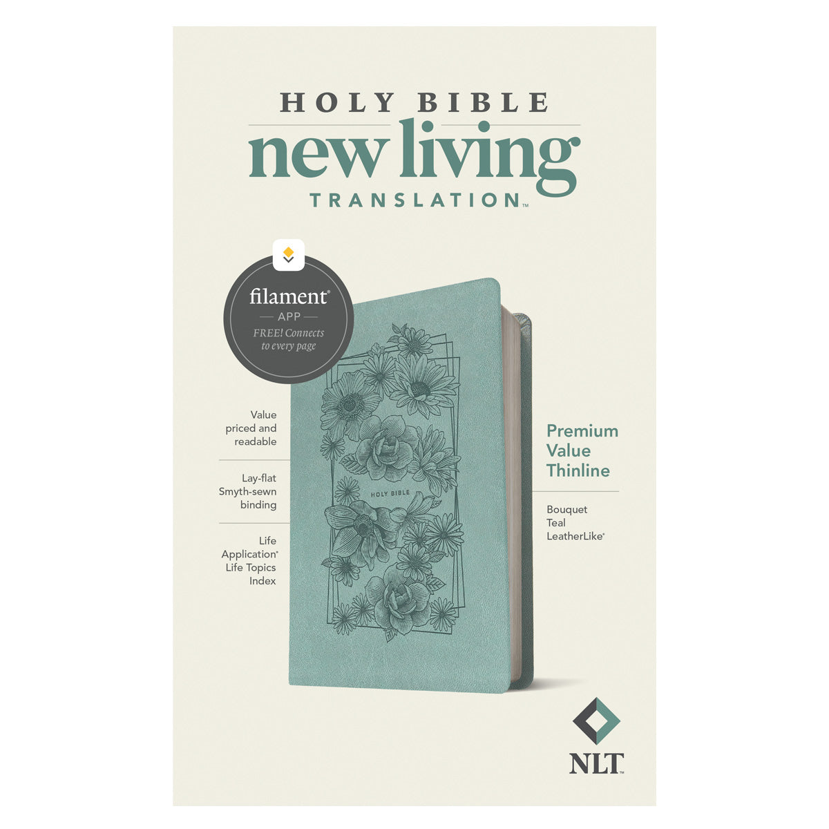 NLT Filament Premium Value Thinline Bible, Bouquet Teal (Imitation Leather)