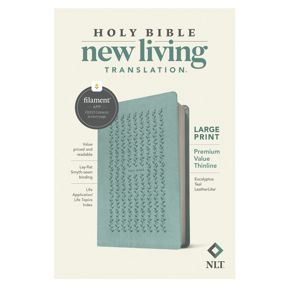NLT Filament Premium Value Thinline Bible, Large Print, Eucalyptus Teal (Imitation Leather)