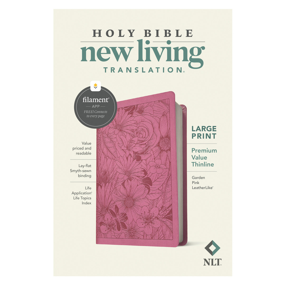 NLT Filament Premium Value Thinline Bible, Large Print, Garden Pink (Imitation Leather)