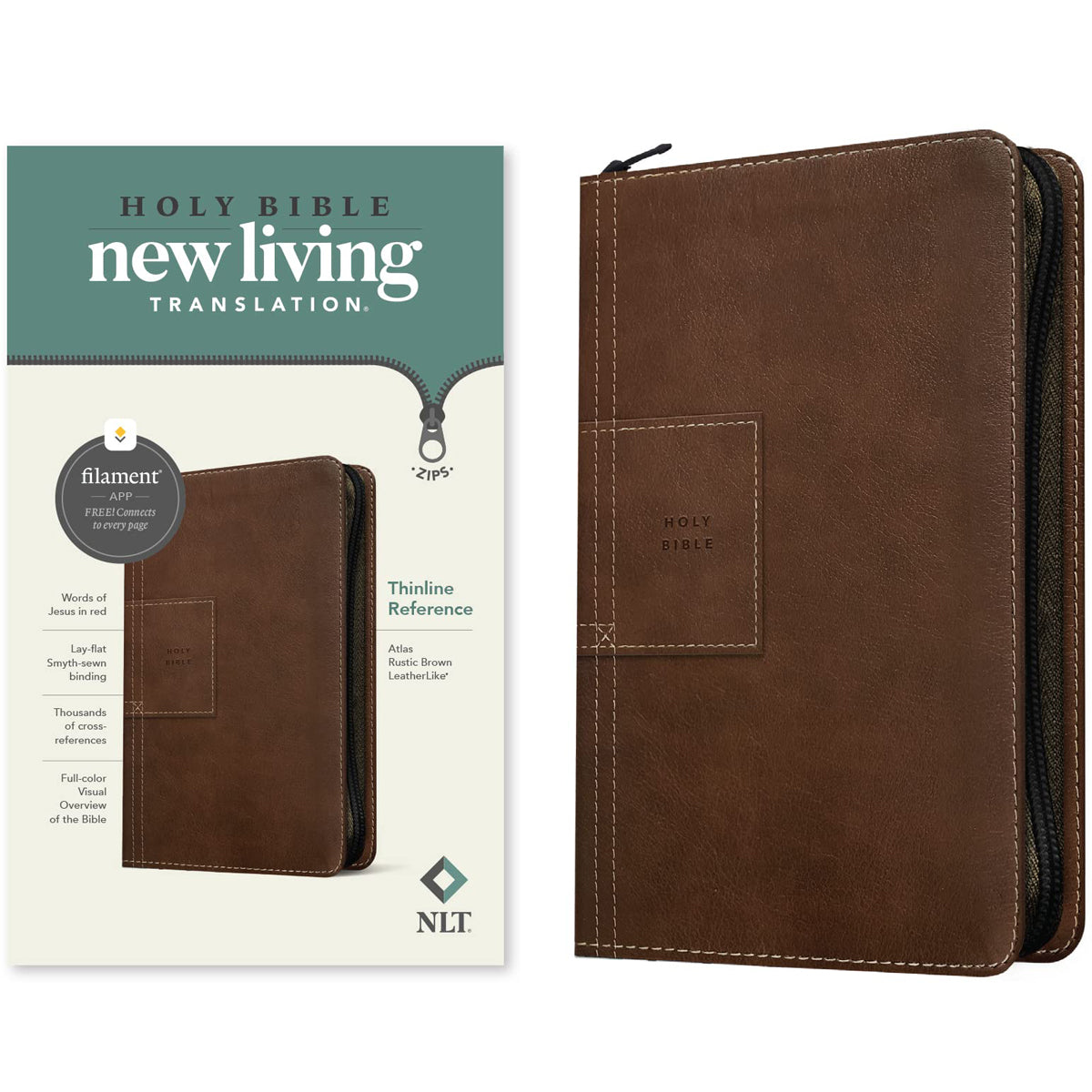 NLT Filament Thinline Reference Bible, Rustic Brown With Zip (Imitation Leather)