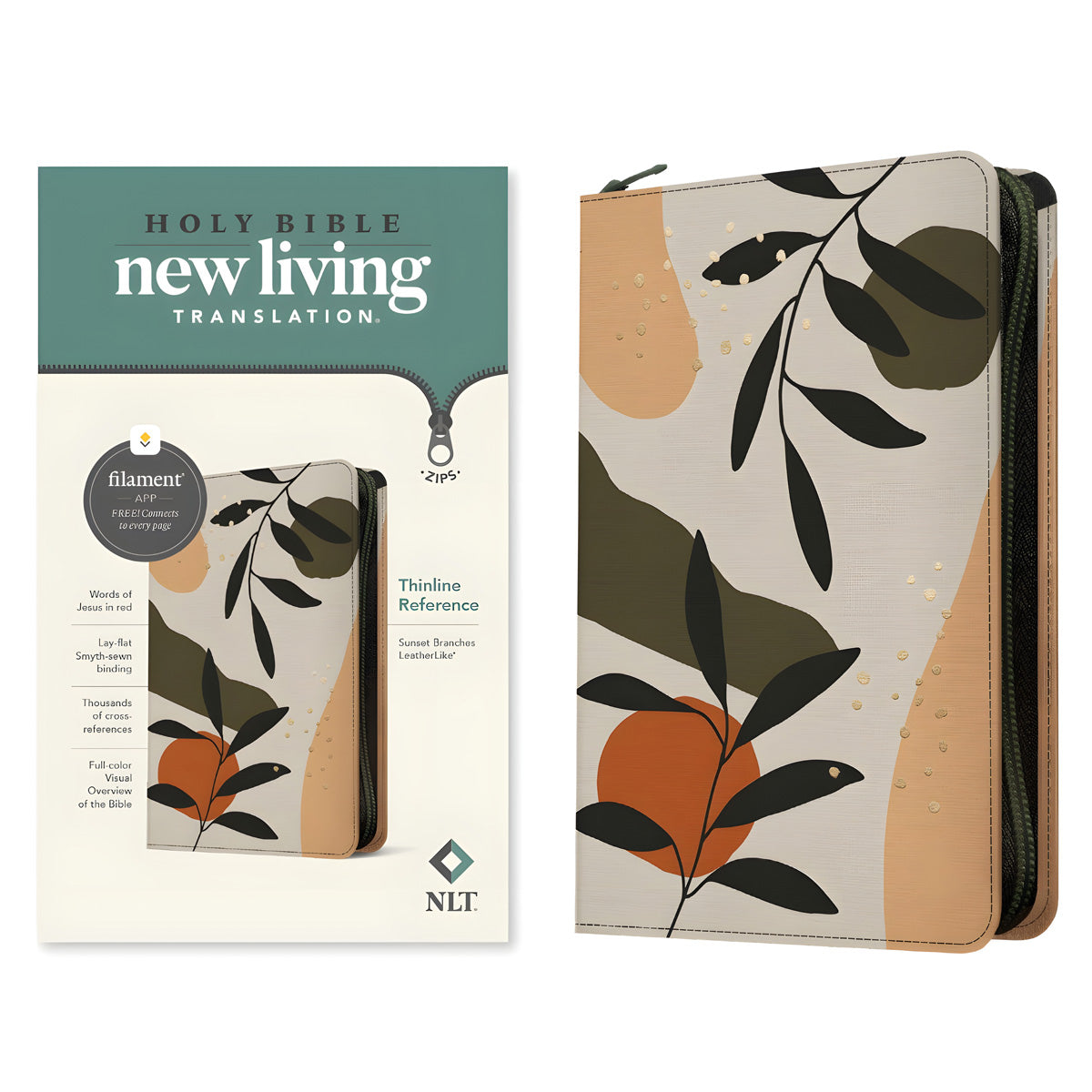 NLT Filament Thinline Reference Bible, Sunset Branches With Zip (Imitation Leather)