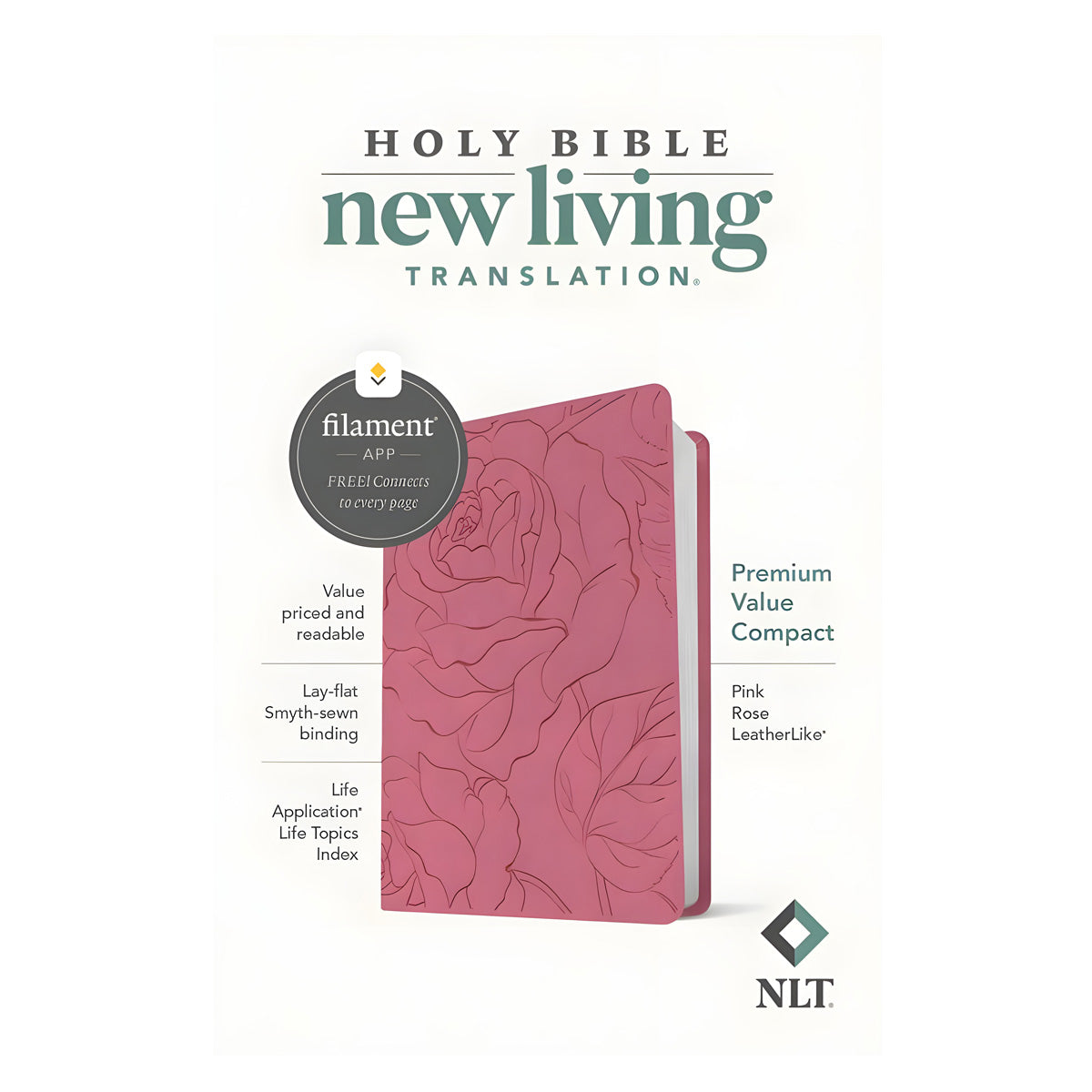 NLT Pink Rose Imitation Leather Premium Value Filament Compact Bible