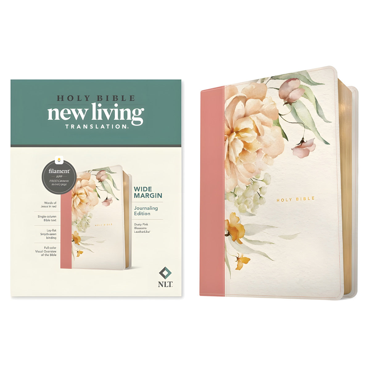 NLT Dusty Pink Blossoms Imitation Leather Filament Wide Margin Bible