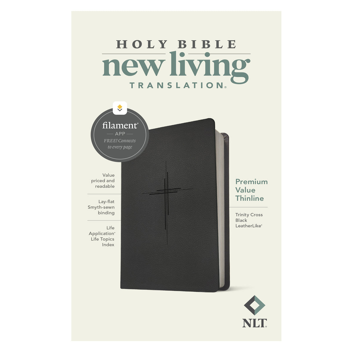 NLT Trinity Cross Black Imitation Leather Filament Premium Value Thinline Bible
