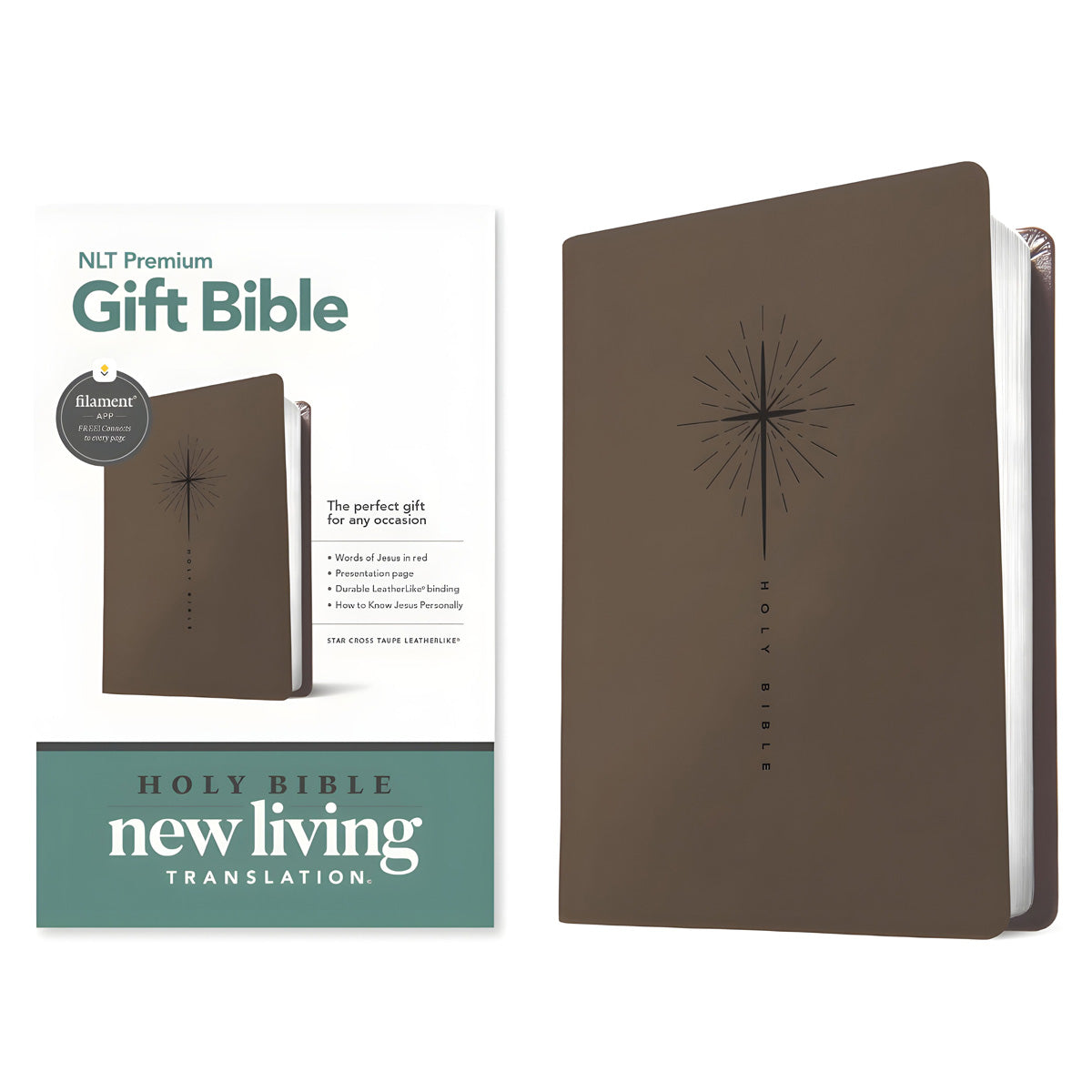 NLT Star Cross Taupe Imitation Leather Premium Gift Bible Red Letter