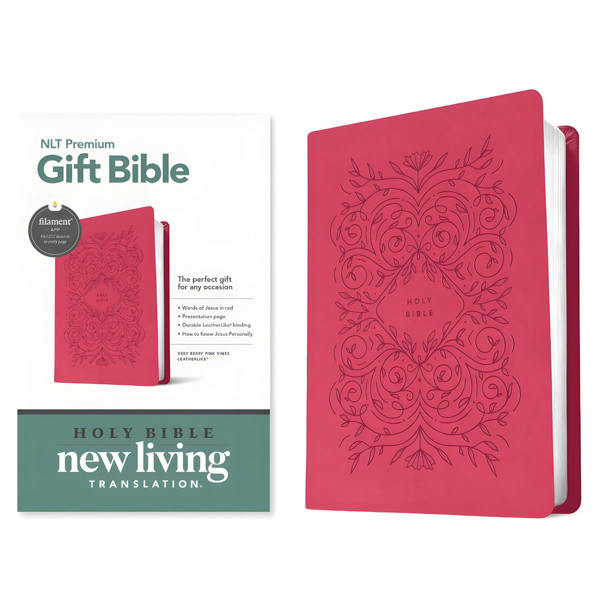 NLT Very Berry Pink Vines Imitation Leather Filament Premium Gift Bible