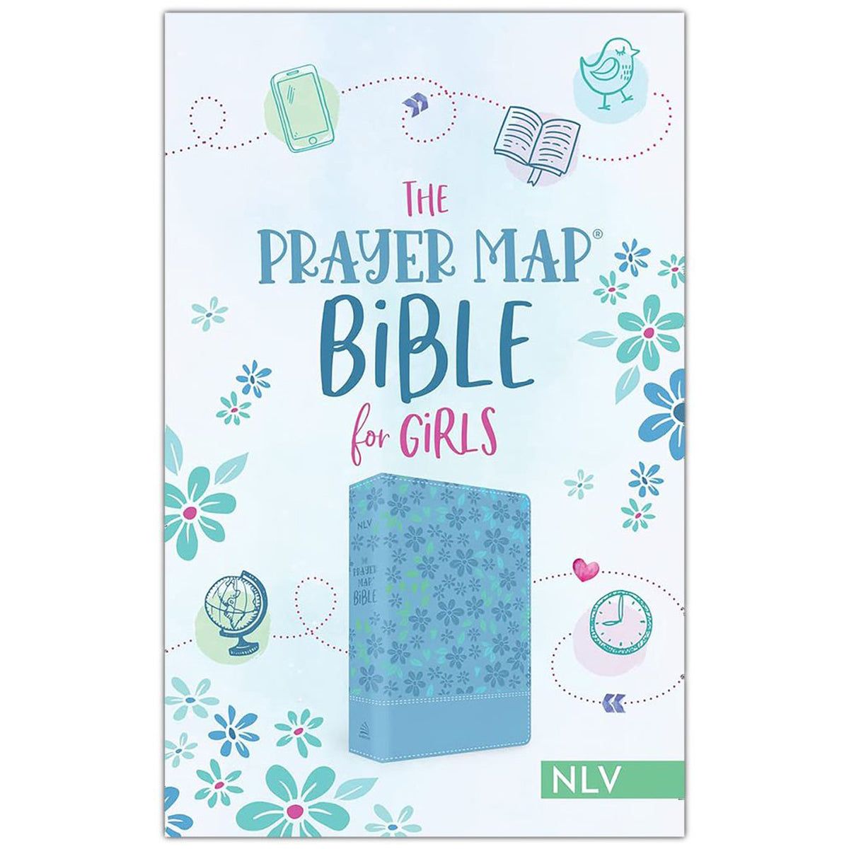 NLV Blue Shimmer Imitation Leather the Prayer Map Bible for Girls