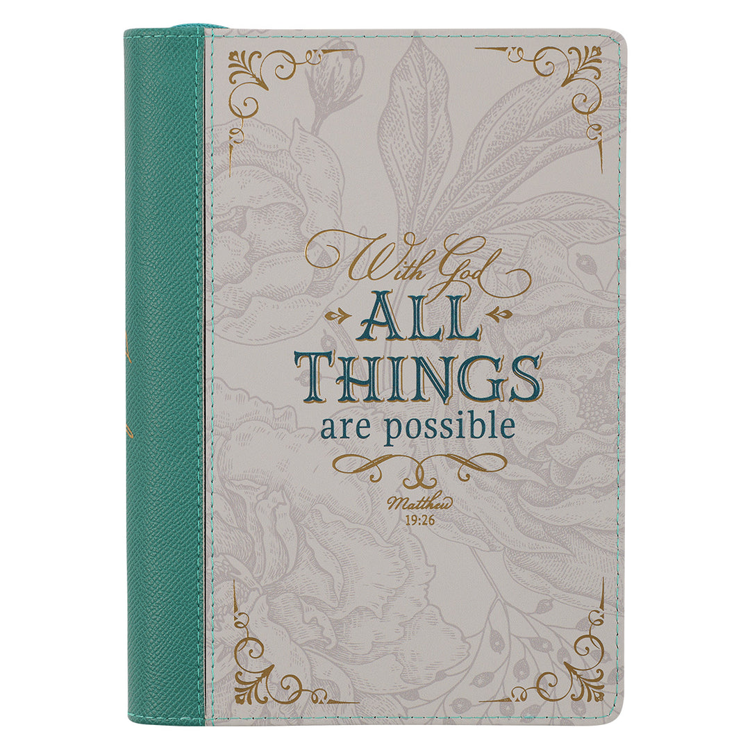 With God All Things Teal Zipped Journal - Matthew 19:26