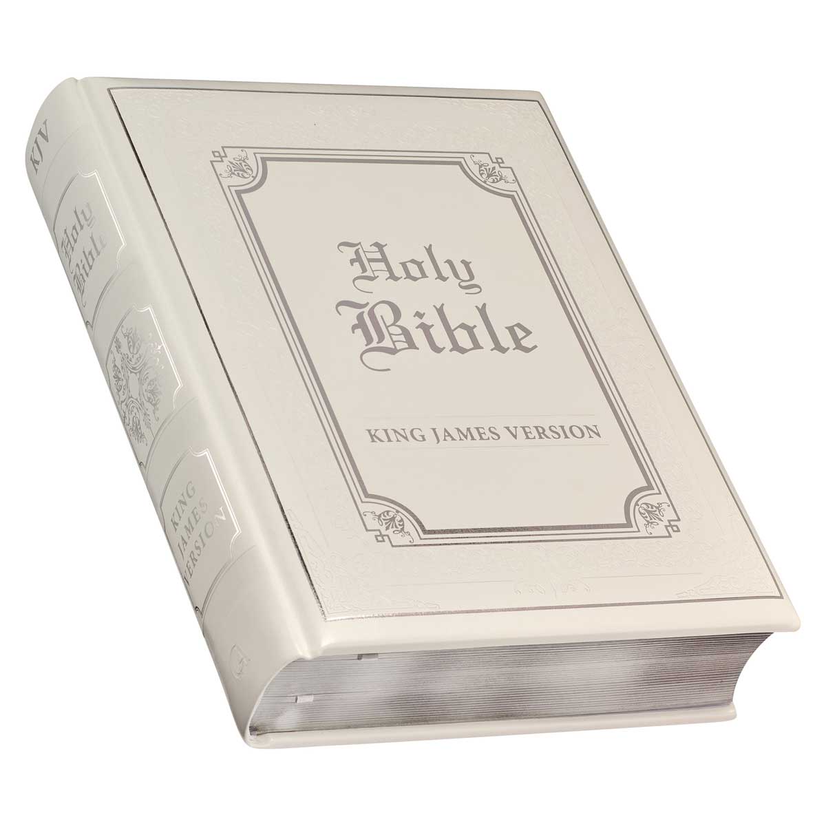 KJV White Faux Leather Family Bible Double Column Format