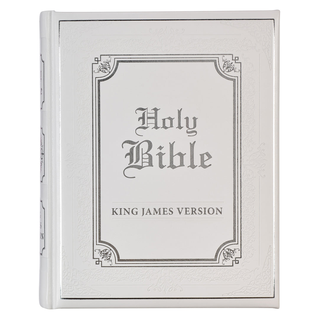 KJV White Faux Leather Family Bible Double Column Format