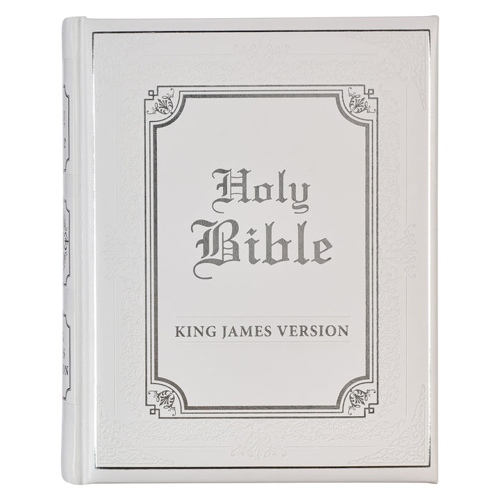 KJV White Faux Leather Family Bible Double Column Format