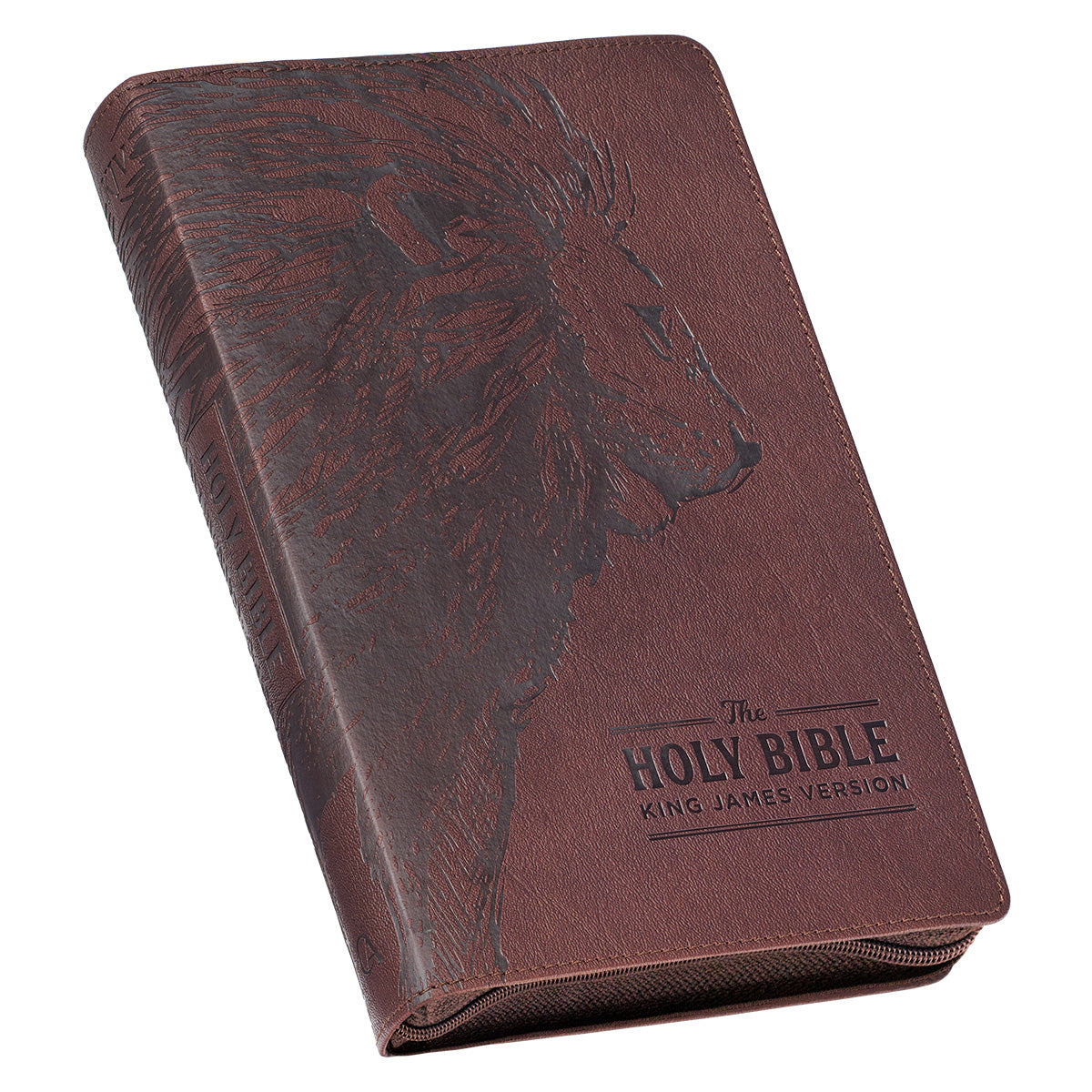KJV Brown Lion Faux Leather Flexcover Deluxe Gift Bible With Zip