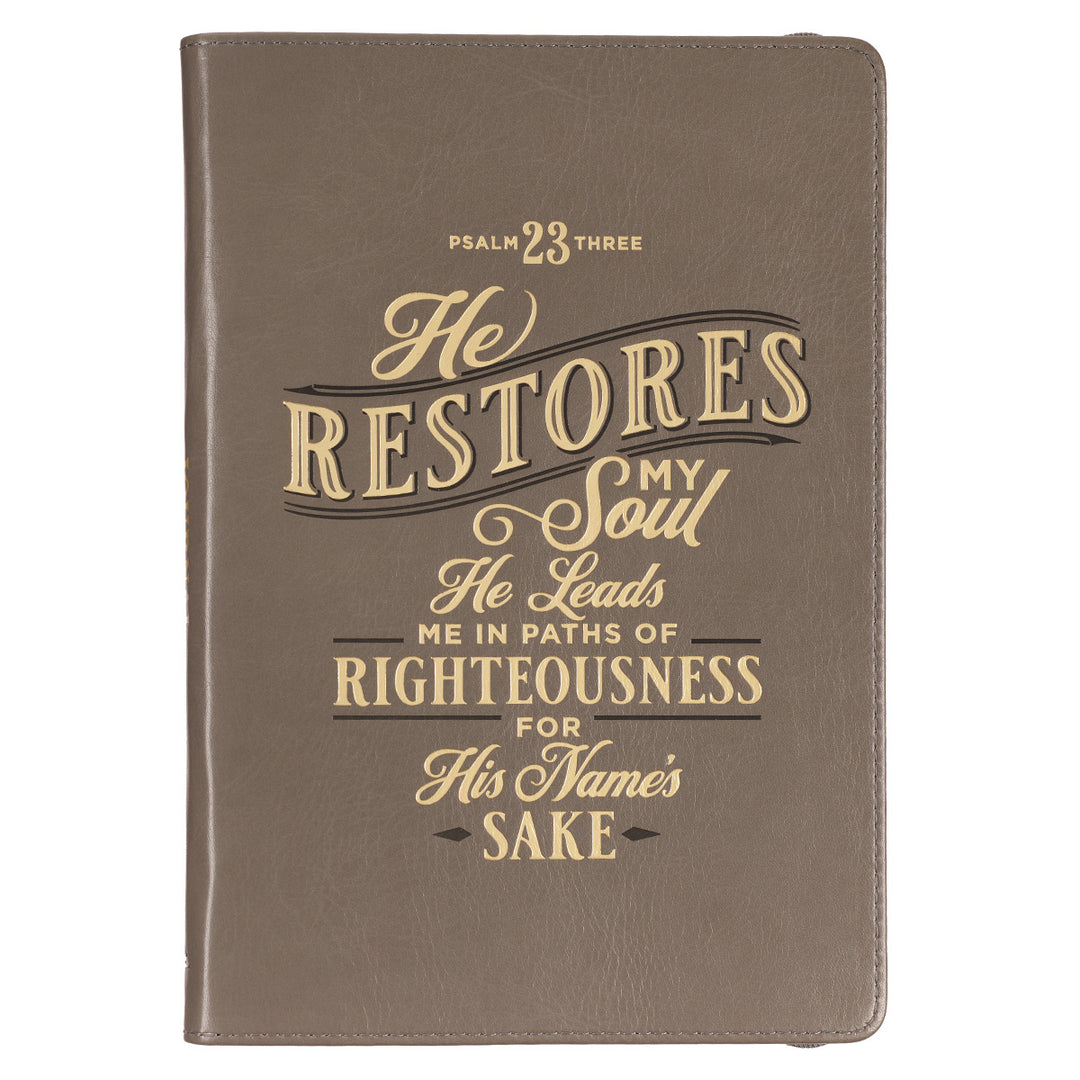 He Restores My Soul Faux Leather Journal With Zipped Closure - Psalms 23:3