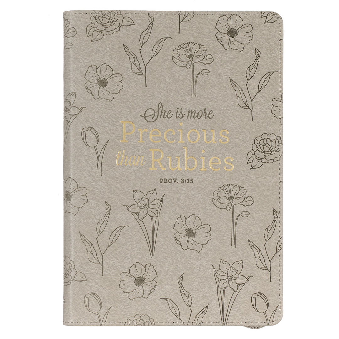 She Is More Precious Than Rubies Faux Leather Journal With Zipped Closure - Proverbs 3:15