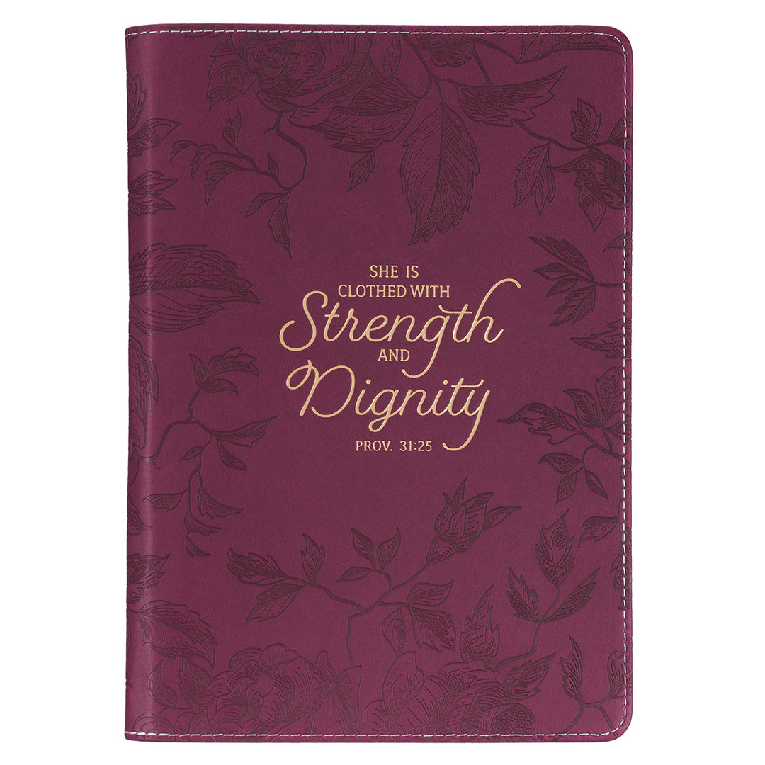 She Is Clothed With Strength & Dignity Faux Leather Journal With Zipped Closure - Prov 31:25