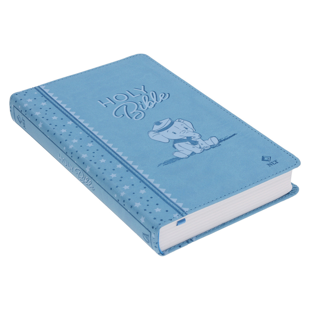 NLT Blue Elephant Flexcover Faux Leather Baby Bible for Boys