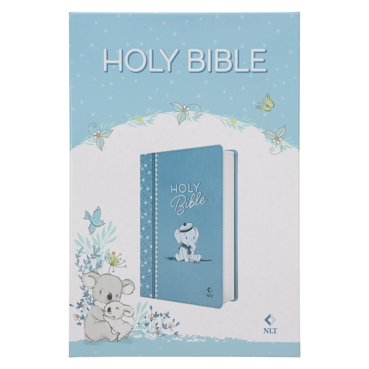 NLT Blue Elephant Flexcover Faux Leather Baby Bible for Boys