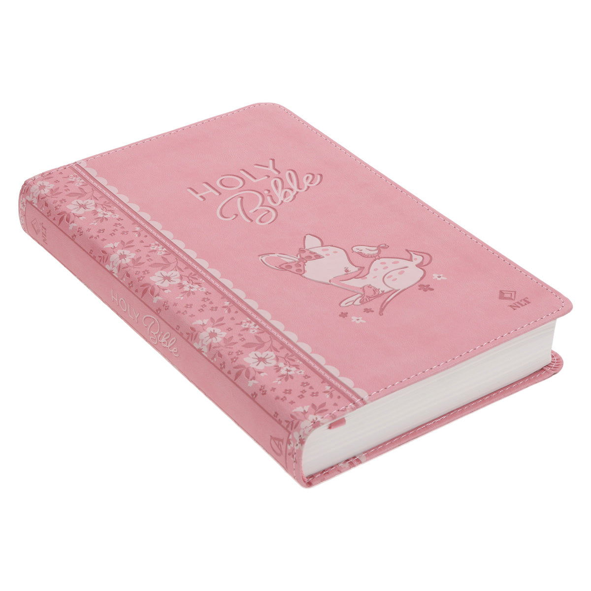 NLT Pink Deer Flexcover Faux Leather Baby Bible for Girls