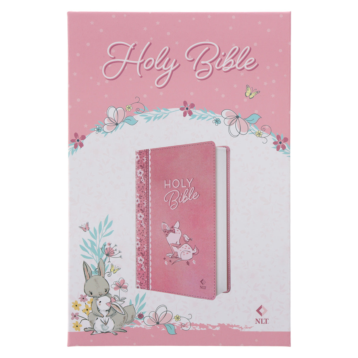 NLT Pink Deer Flexcover Faux Leather Baby Bible for Girls
