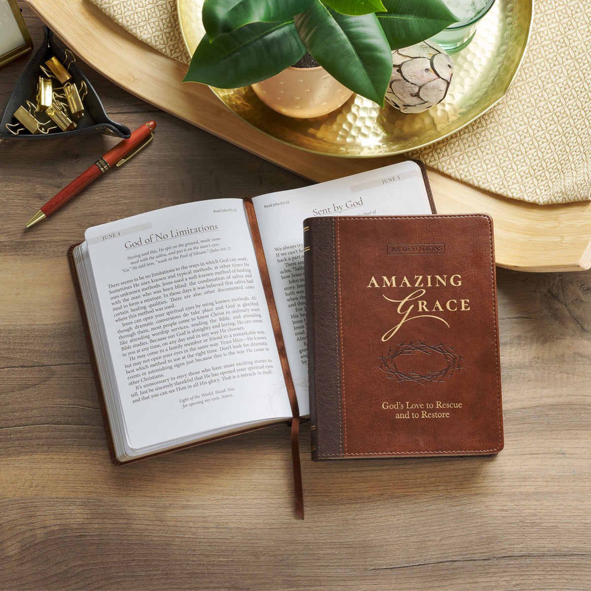 Amazing Grace: God's Love to Rescue and to Restore - 366 Devotions (Faux Leather)