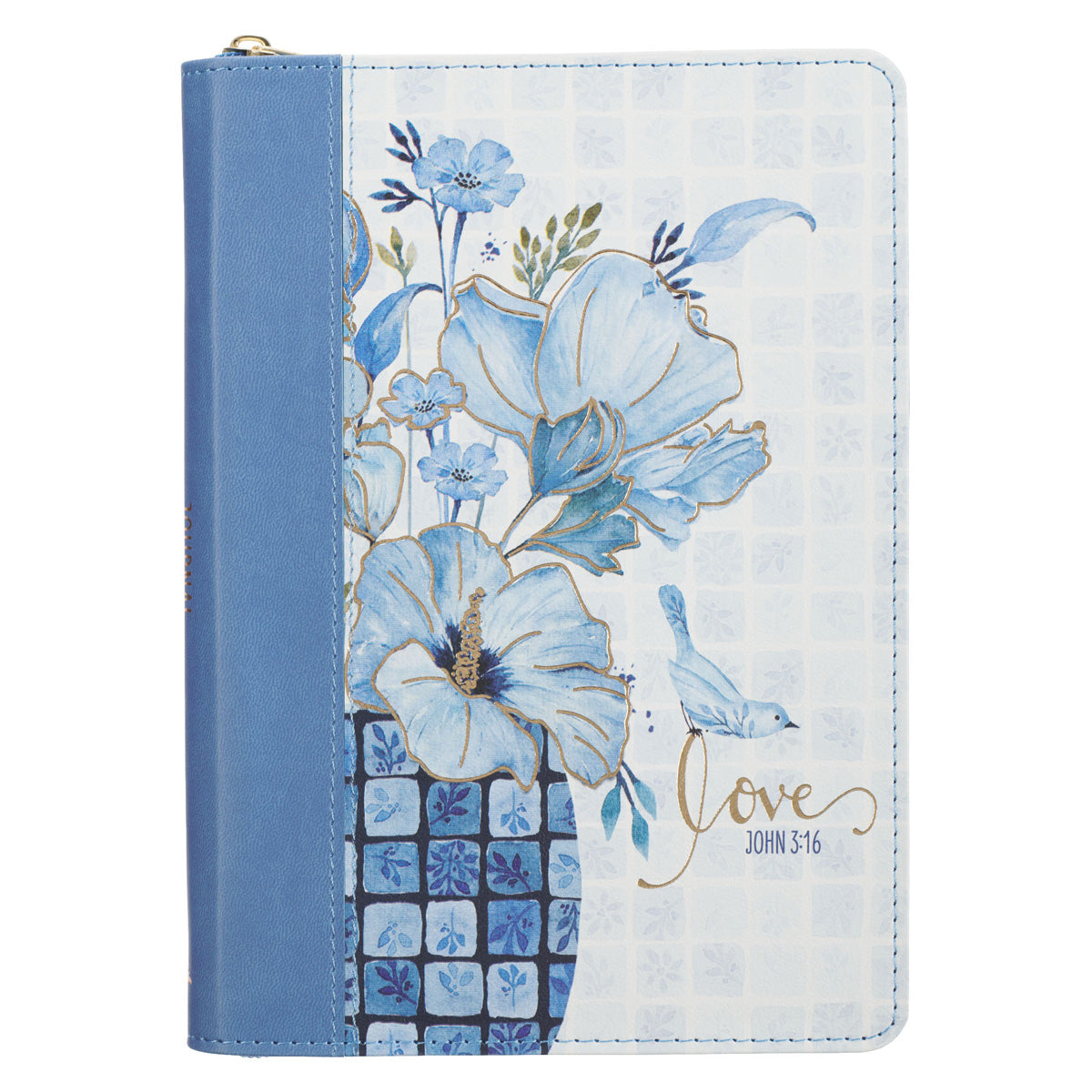 Love Blue Faux Leather Journal with Zipped Closure