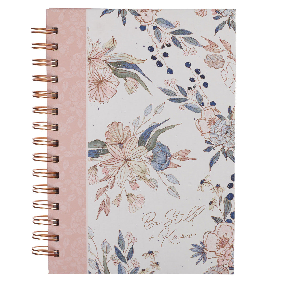 Be Still and Know Pink and Blue Floral Large Hardcover Wirebound Journal